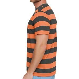 Men's O Neck Short Sleeve Wide Striped T-Shirt Casual Top Orange And Black XL